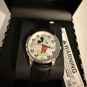 Mickey Mouse Black Leather Bracelet Watch